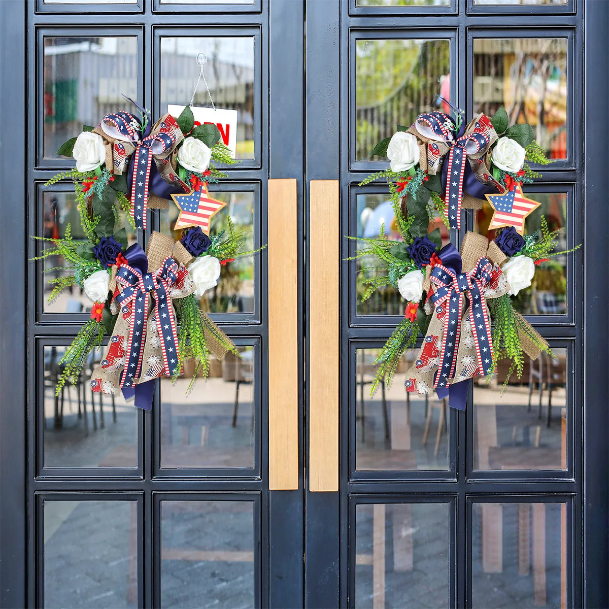 Día de la Independencia Corona Patriótica Rojo Blanco Azul Poliéster Flor Vid Base Estrella Rayas Nudo Lazo Decoración