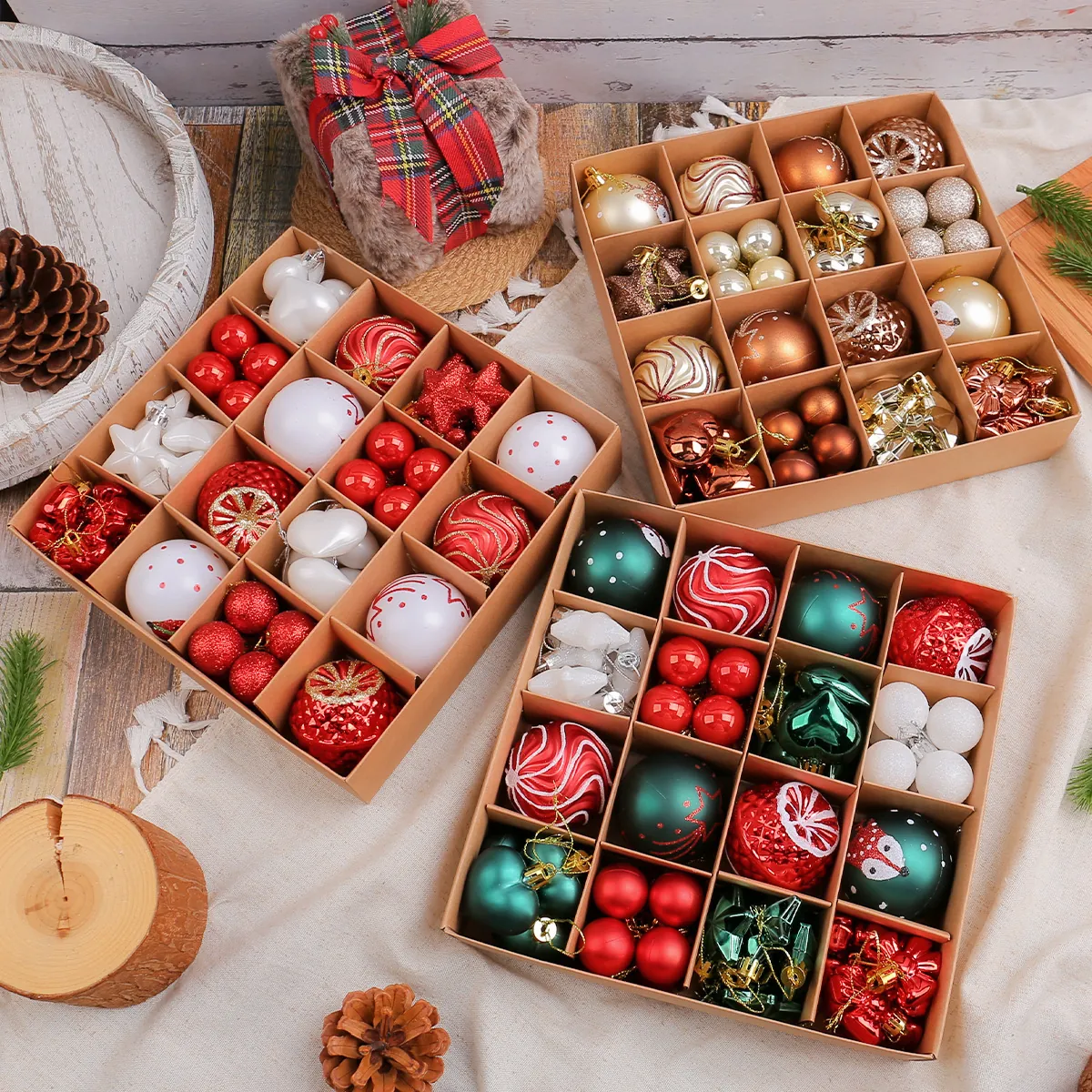 Weihnachtskugeln Ornament Geschenkbox Set Bruchsicher Hängende Dekorationen Gemischte Farben Für Baum Party Home Dekor