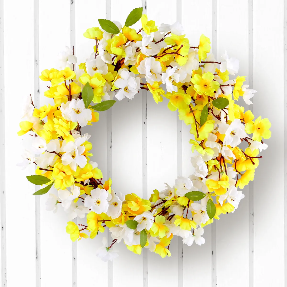 Artificial Spring Flower Wreath For Front Door Wall Decor Mixed Colors Floral Garland With Green Leaves Vine Base For Home Wedding