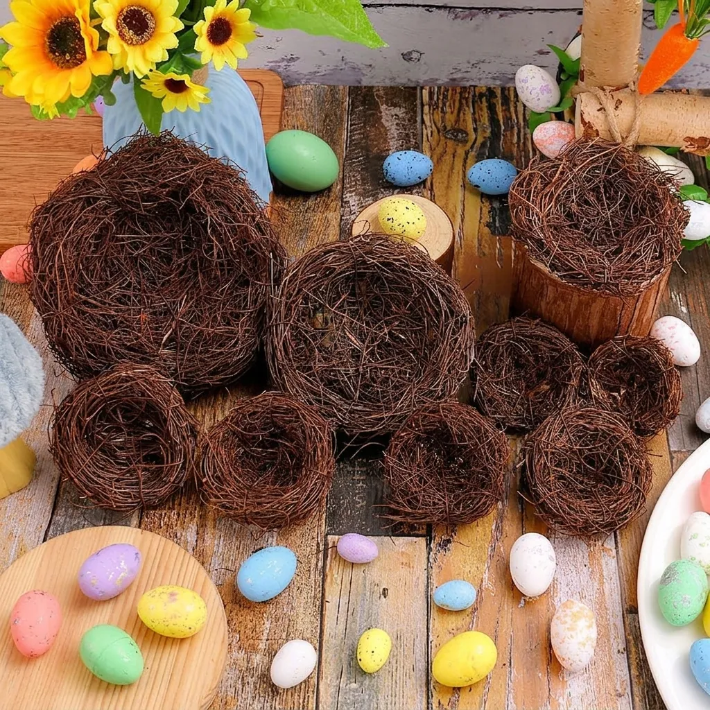 Easter Bird Nest Decoration Natural Twig Rattan Woven Birdhouse Ornaments For Garden Yard DIY Party Prop Rustic Style
