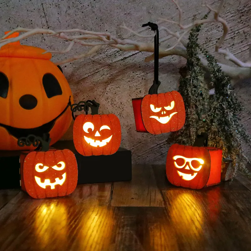 Halloween Kürbis Laterne LED Nachtlicht Orange Glitzer Tragbare Kinder Leuchtende Lampe Geisterfest Party Deko Requisiten