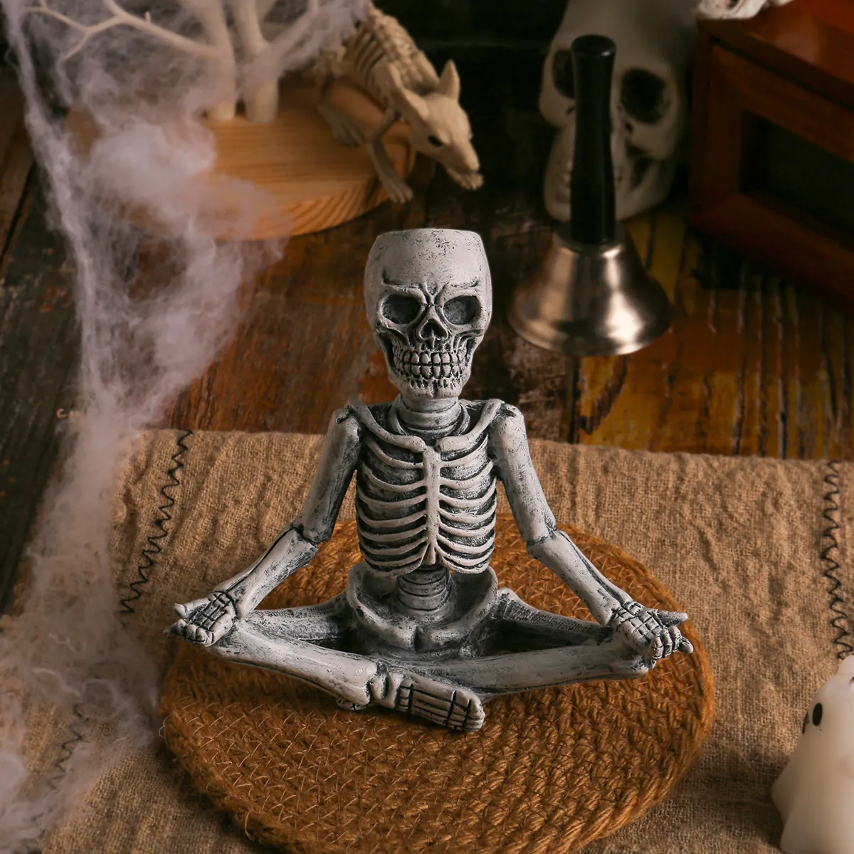 Halloween Yoga Skeleton Figurine Horror Resin Meditation Skeleton Ornament For Home Office Desktop Decor Ghost Festival Gift