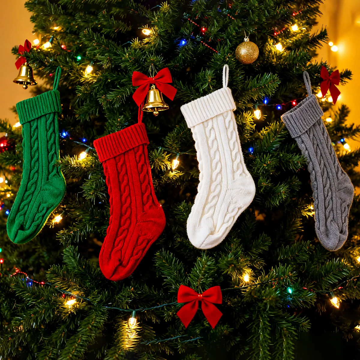Cable Knit Christmas Stockings Festive Candy Gift Bags For Fireplace Decorations Hanging Ornaments For Party Home Decor