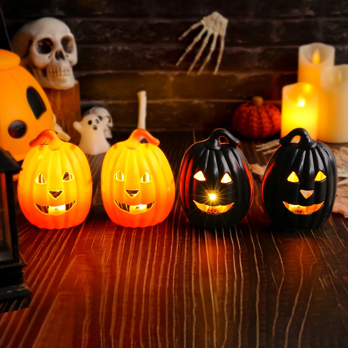 Halloween LED Pumpkin Lantern Handheld Jack-O-Lantern Light For Party Decoration Props Kids Toy Plastic Portable Lamp
