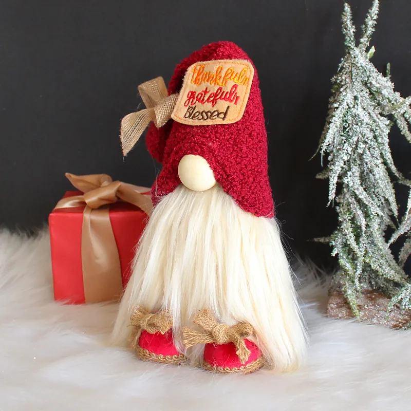Christmas Faceless Gnome Doll Plush Desktop Ornament Swedish Tomte Figurine For Home Holiday Window Decoration Thankful Grateful Blessed Design