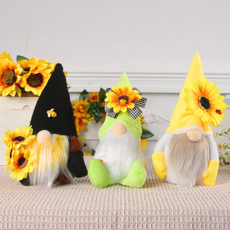 Gnome sans Visage de la Fête des Abeilles Poupée en Peluche d'Automne Décoration Tournesol Abeille Ornement pour Table Maison