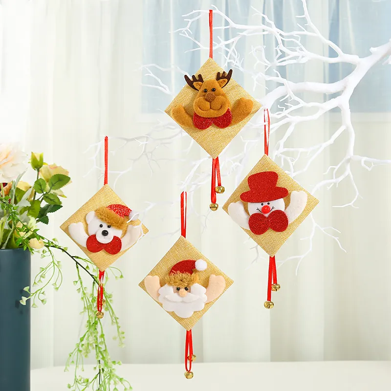 Handgemachter Weihnachtsschmuck aus Jute 3D Weihnachtsmann Schneemann Rentier Bär Puppe Mit Metallglocken Weihnachtsbaumschmuck Weihnachtsfeier Deko Heim Anhänger
