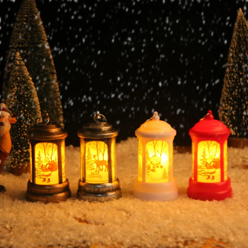 Christmas LED Lantern Hanging Night Light Santa Reindeer Snowman Pattern Plastic Retro Oil Lamp Desktop Decoration Gift