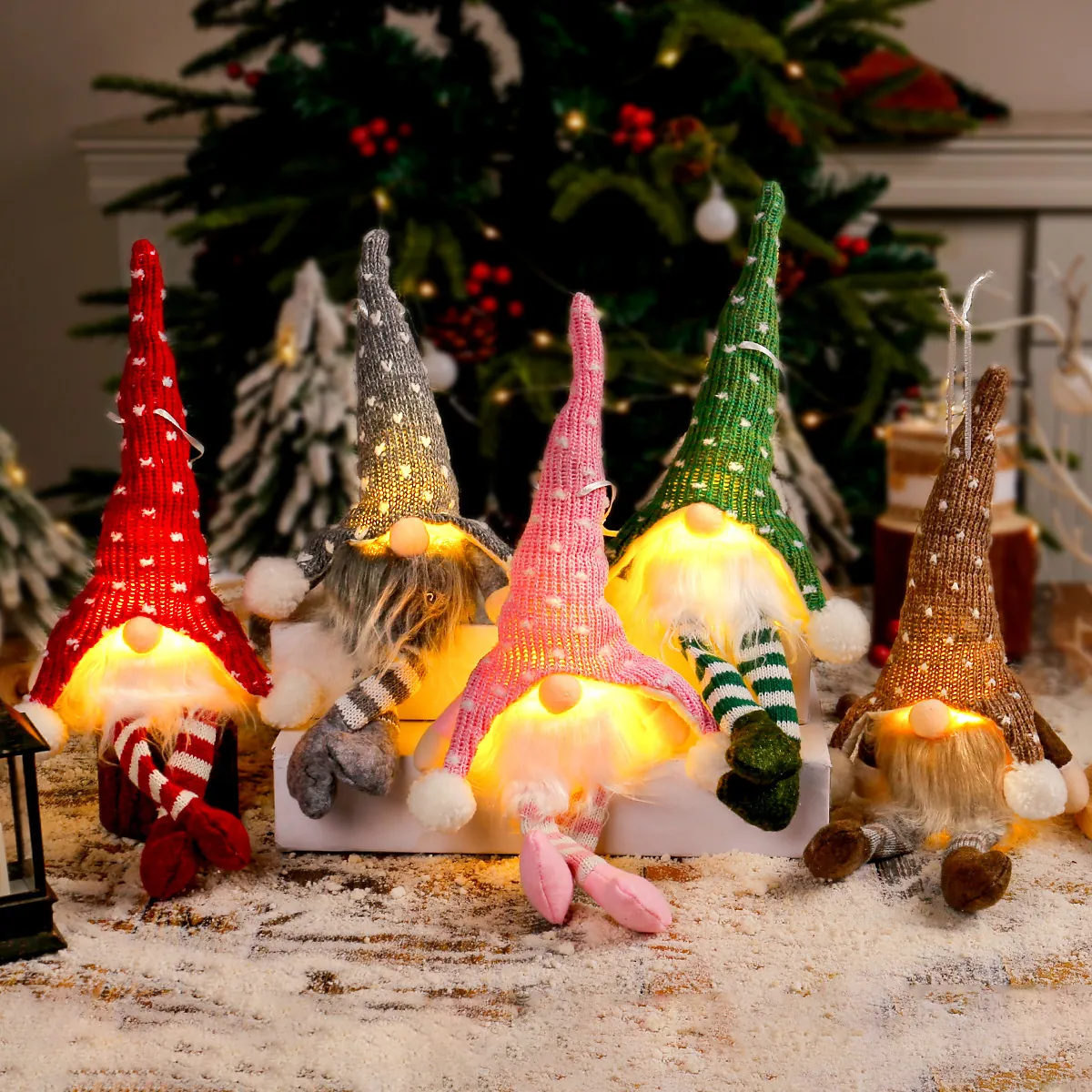 LED Weihnachten Wichtel Hängeornament Strickmütze Gesichtsloser Waldmann Puppe Lange Beine Plüsch Anhänger Deko