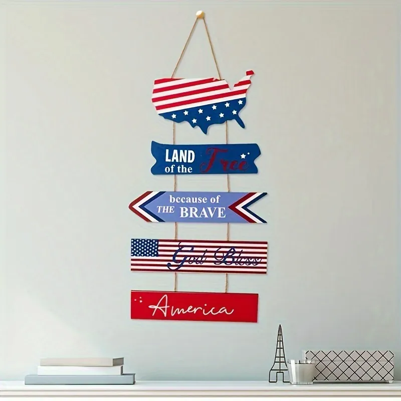 Targa Appesa in Legno per Giorno dell'Indipendenza Bandiera Americana USA Decorazione Parete Ornamenti Festa Patriottica Casa