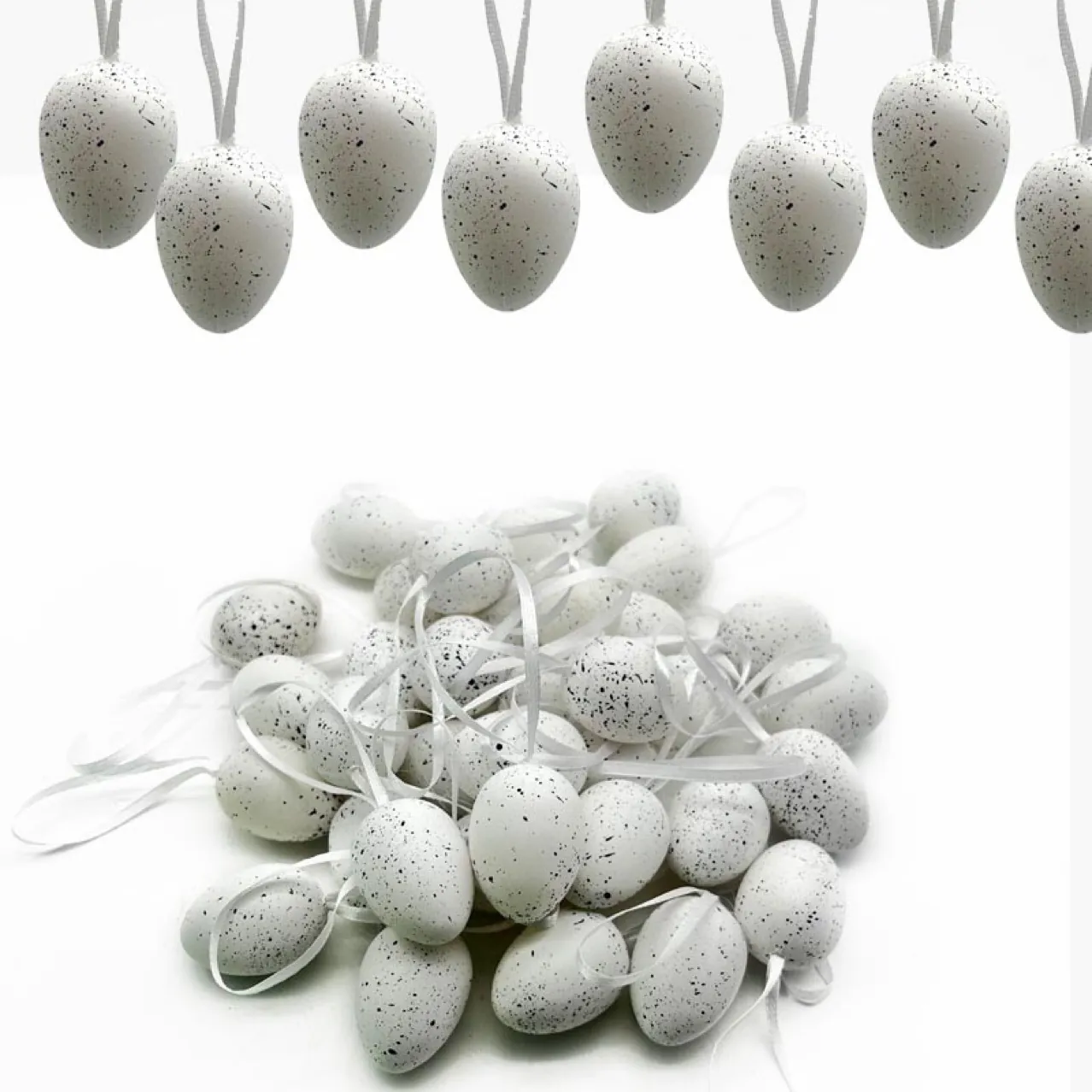 Realistic Spotted Easter Eggs Decoration Set With Ribbon Hanging Simulated Bird Eggs For Festive Party Home Decor