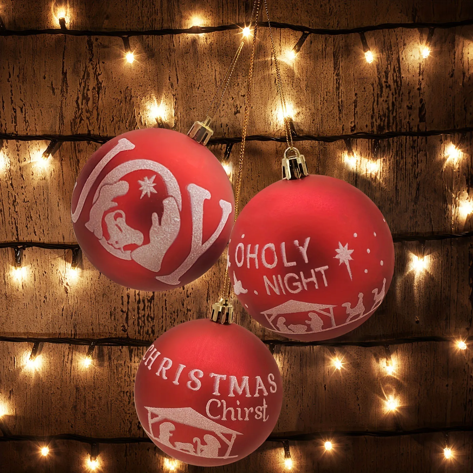 Bola de Navidad Roja Mate Escena del Nacimiento Pintada Adorno Colgante Árbol de Navidad Decoración de Fiesta Navideña Plástico