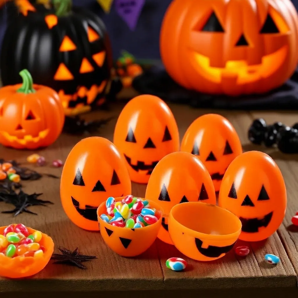 Scatola di Caramelle a Forma di Uovo con Faccia da Zucca di Halloween Giocattolo con Lanterna di Zucca in Plastica Arancione per Bomboniera Decorazione Festiva
