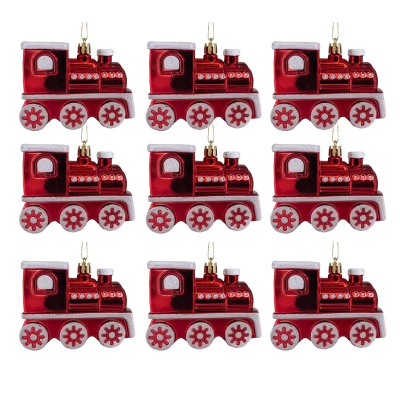 Weihnachtsbaum Hängende Zug Dekorationen Kreative Kunststoff Galvanisierte Lokomotive Ornamente Für Feiertags Party Heimdekor Rot Set