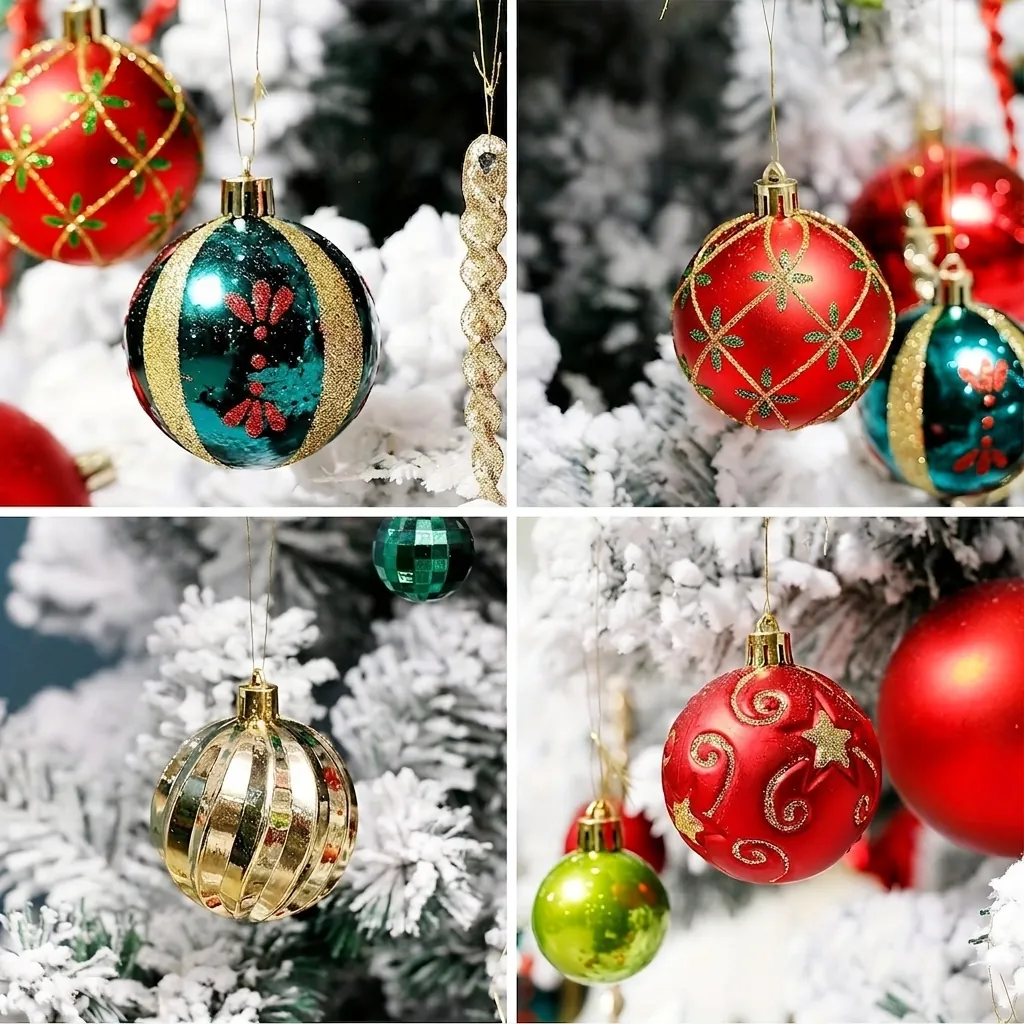 30Pcs 6cm Christmas Ball Ornaments Set Red Green Gold Painted Plastic Xmas Tree Decorations For Home Party Festival Decor