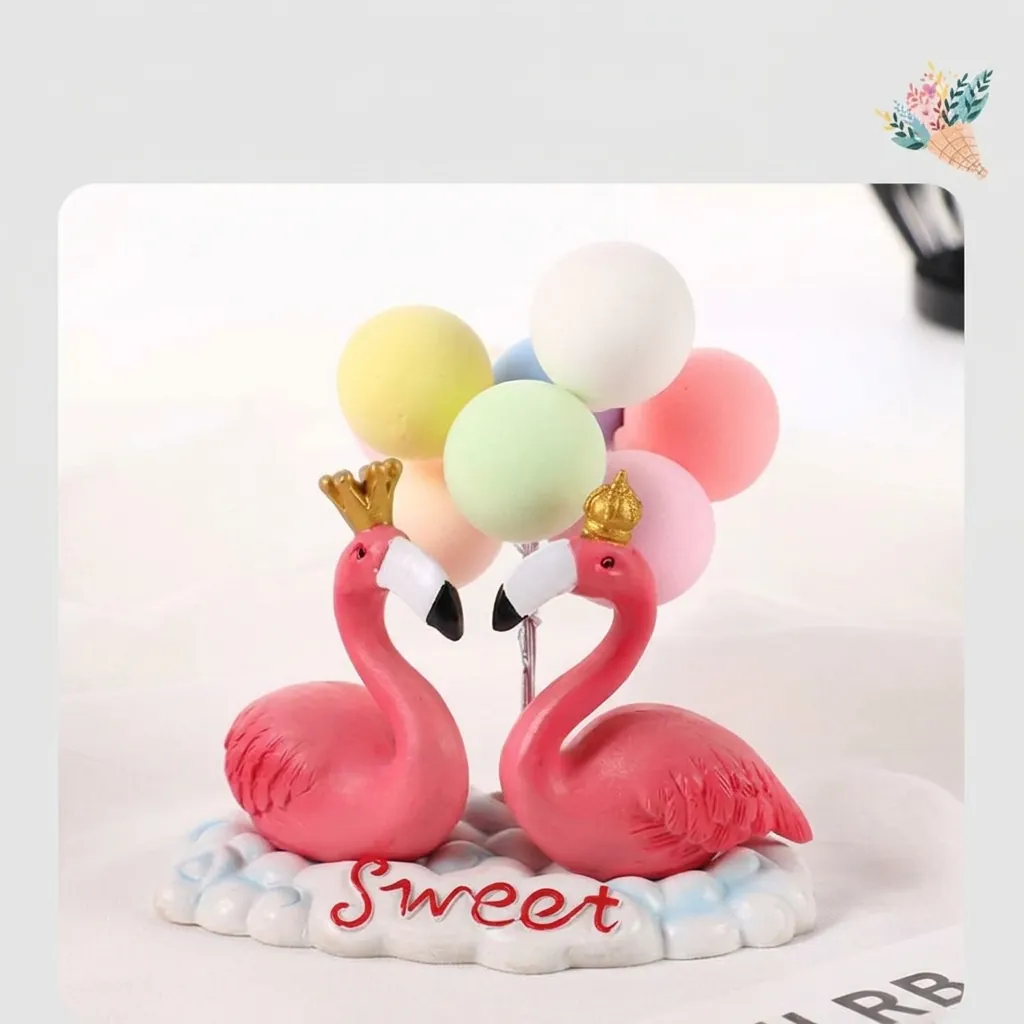 Cute Flamingo Swan Couple Car Dashboard Ornament Resin Animal Sculpture With Macaron Balloons Dashboard Decoration For Women Interior Accessories