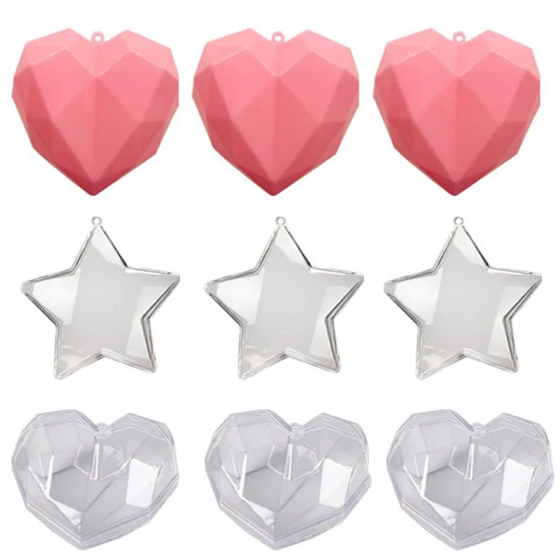 Christmas Clear Heart Star Hollow Ball DIY Filling Ornaments Diamond Cut Hanging Star Ornaments Party Mall Atmosphere Decorations