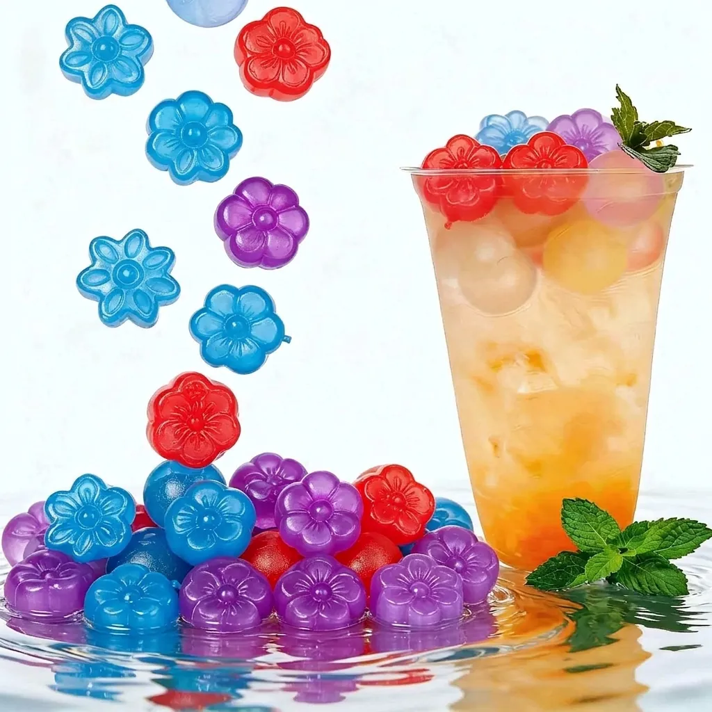 Reusable Plastic Ice Cubes Colorful Flower Shaped Chilling Stones For Whiskey Drinks Bar Party Summer Cold Beverage Cooling