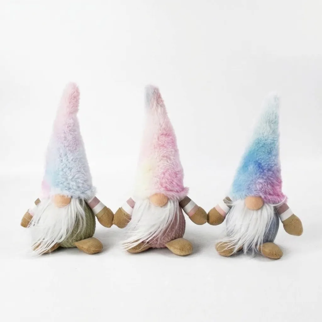 Handmade Nordic Gnome Plush Ornament Polyester Long White Beard Gradient Tie Dye Hat Scandinavian Tomte For Home Car Decor Gift
