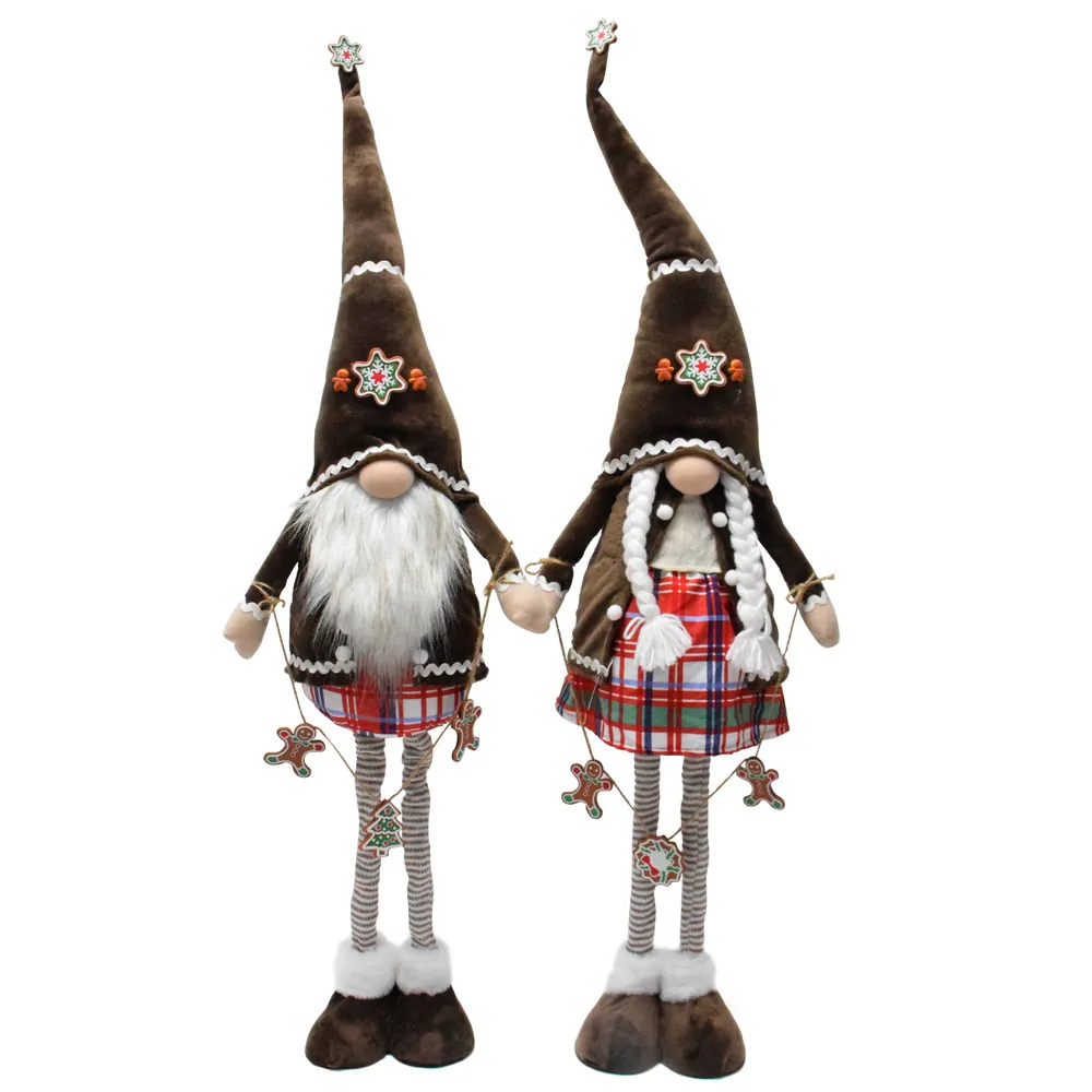 Large Christmas Gingerbread Man Gnome Plush Retractable Standing Faceless Doll Rudolph Figurine For Christmas Home Decor Gift