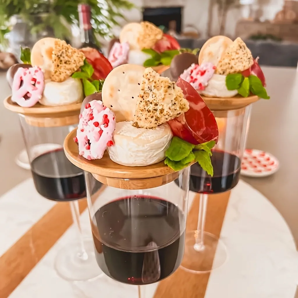 Natural Bamboo Wine Glass Charcuterie Topper Round Snack Tray Lid For Wine Glasses Party Appetizer Plate Coaster Accessory