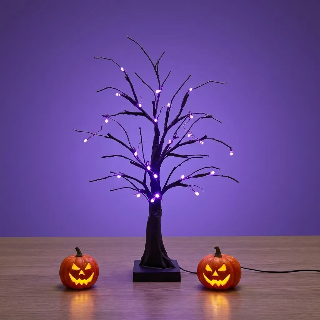 Halloween LED Gruselig Baumlicht Lila Neon Deko Birke Baumlampe Für Party Garten Innen Tischdeko Schwarzer Baum