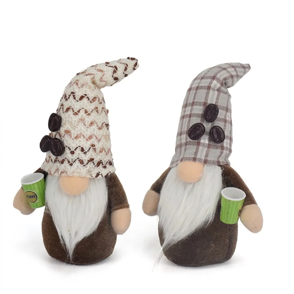 Gnomo de Café Hecho a Mano Muñeca de Peluche Sin Rostro Con Gorro de Punto Patrones Plaid Granos de Café Para Hogar Bar