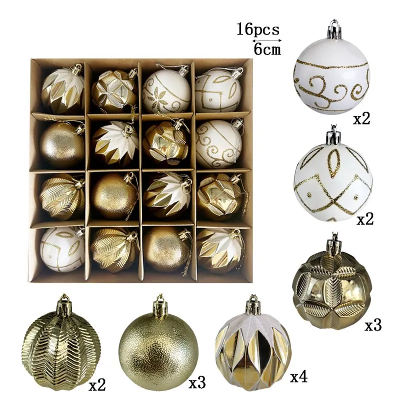 Onbreekbare Kunststof Vergulde Geschilderde Kerstballen Set Voor Kerstboom Feestdagen Decoratie Huiselijke Sfeer Feestelijke Decoratie