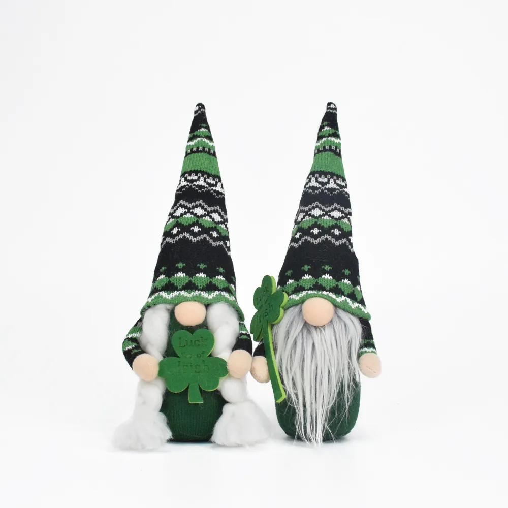 St Patrick's Day Gnome Plush Faceless Doll Shamrock Lucky Irish Leprechaun Ornament Home Decor Handmade Knit Decoration