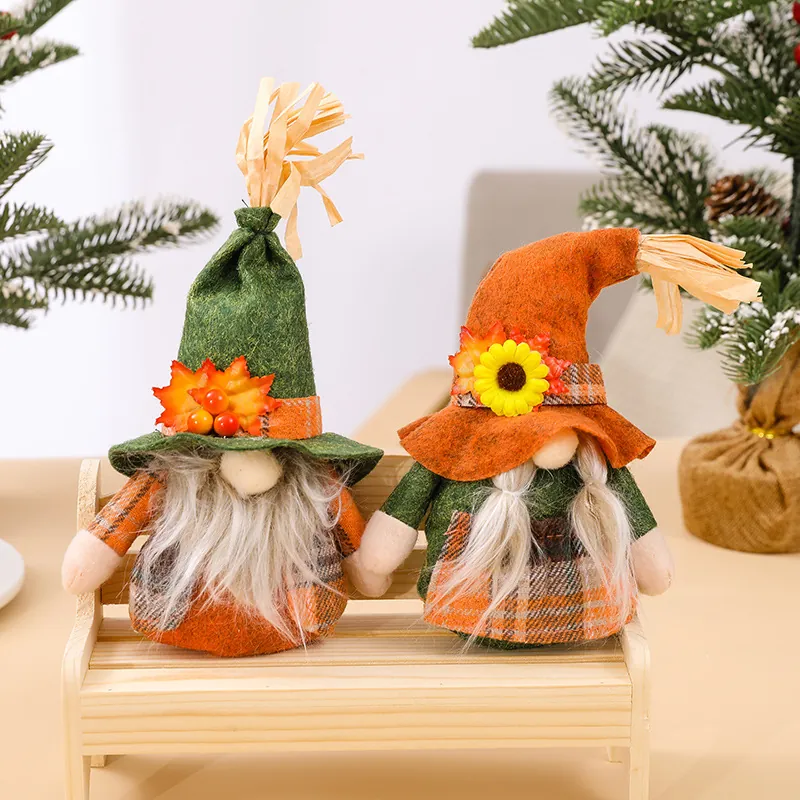 Thanksgiving Faceless Gnome Plush Decor Sunflower Maple Leaf Autumn Harvest Festival Gonk Ornament Couple Doll Home Decor