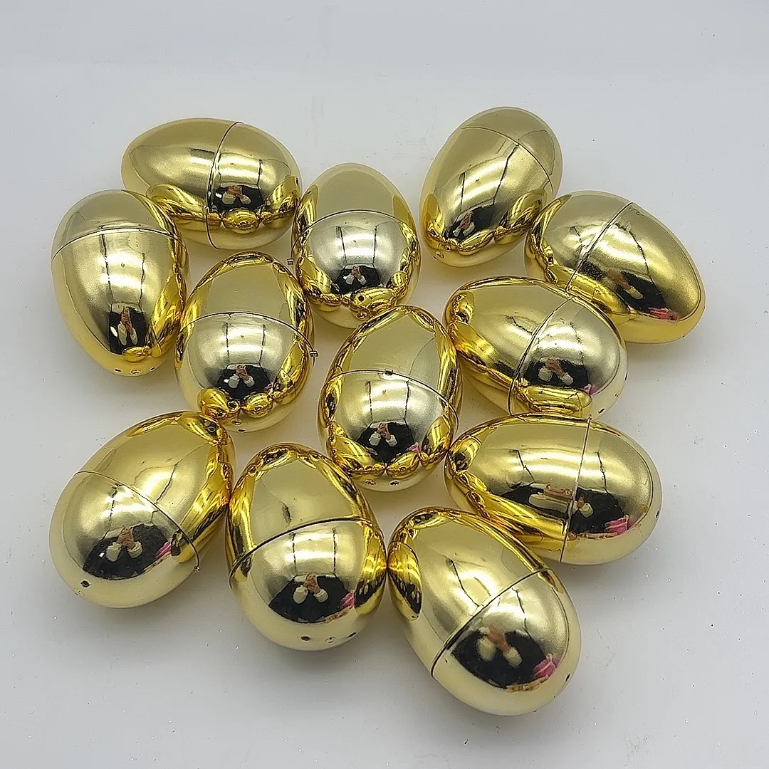 Electroplated Plastic Easter Egg Shells Decorative Gold Metallic Mirror Filling Eggs For Festival Party Home Decor Gift