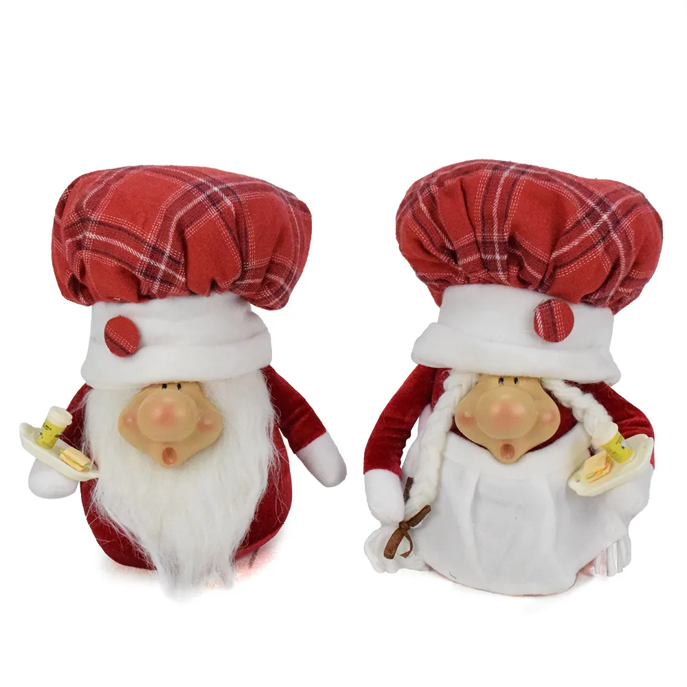 Kerst Chef Kabouter Ornament Rode Ruitjes Muts Hars Gezicht Staande Kerstman Pop Figuur Thuis Decoratie