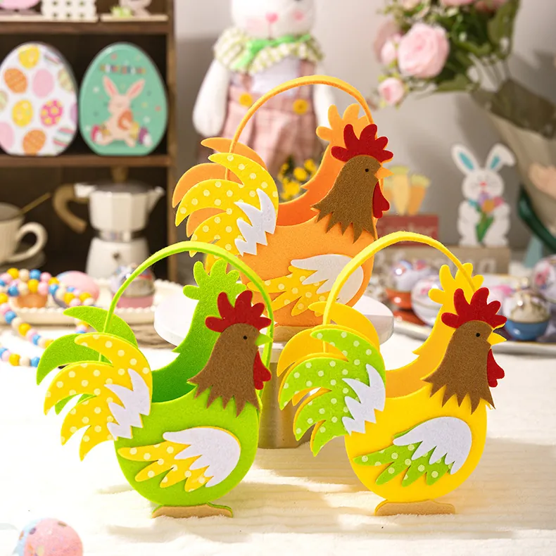 Ostern Hahn Filz Aufbewahrungskorb Bunter Vliesstoff Handtasche Für Eiersuche Fest Geschenk Party Dekoration Zubehör
