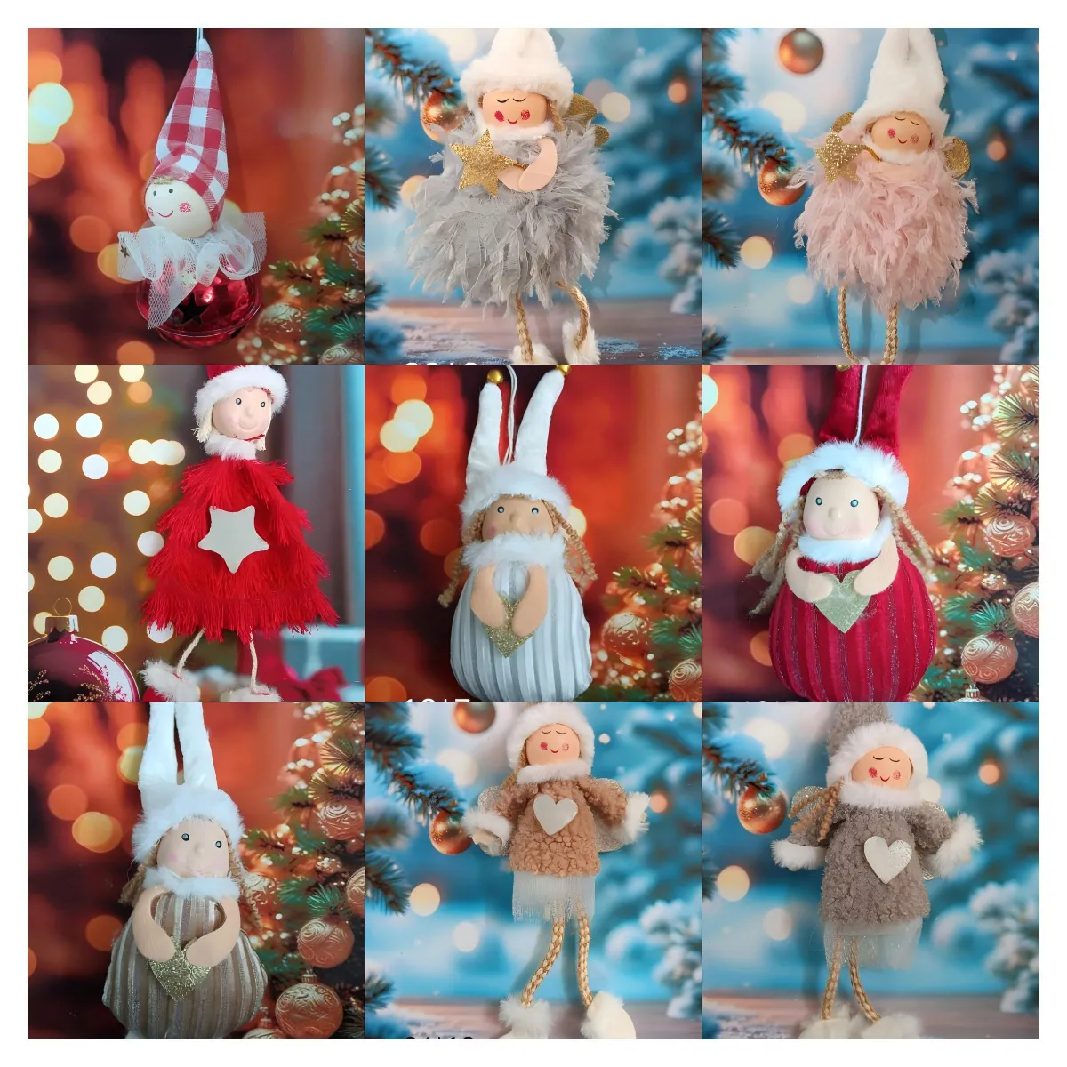 Ornements de Noël en Feutre de Peluche Ange Fille Décoration d'Arbre Poupées Elfes Fait Main Étoile Cœur Paillettes Décor