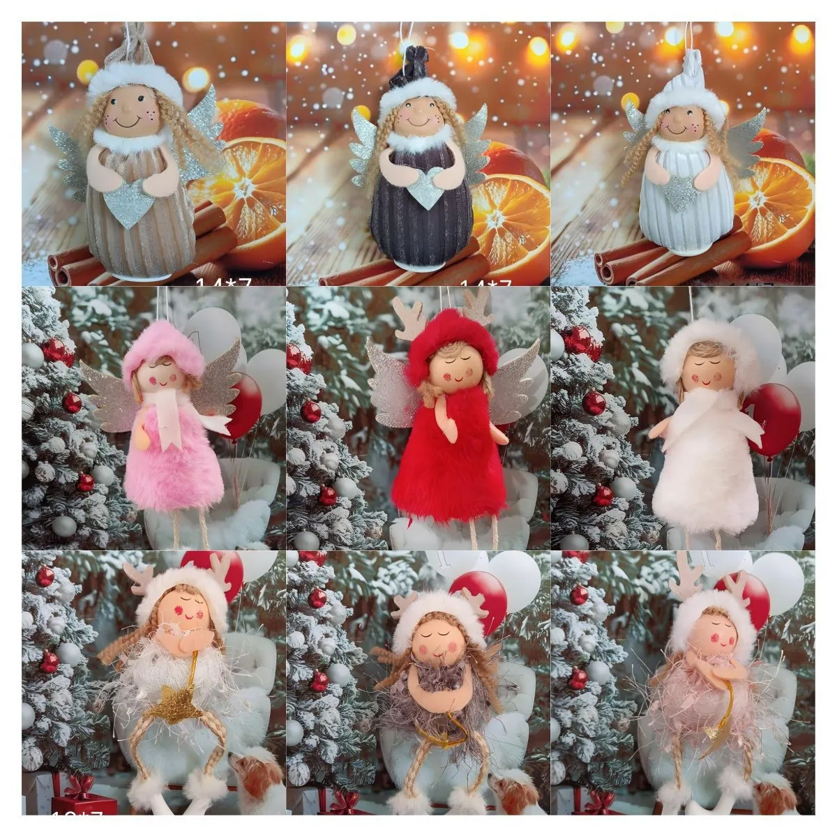 Handmade Christmas Angel Girl Plush Pendant Felt Sequin Wings Heart Star Ornaments Christmas Tree Hanging Decor Holiday Party