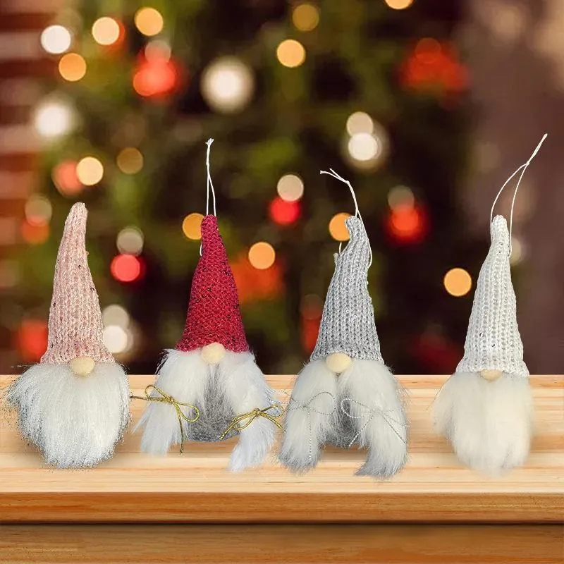 Christmas Gnome Hanging Ornament Knitted Hat Faceless Doll Swedish Tomte Figurines For Christmas Tree Home Party Decoration