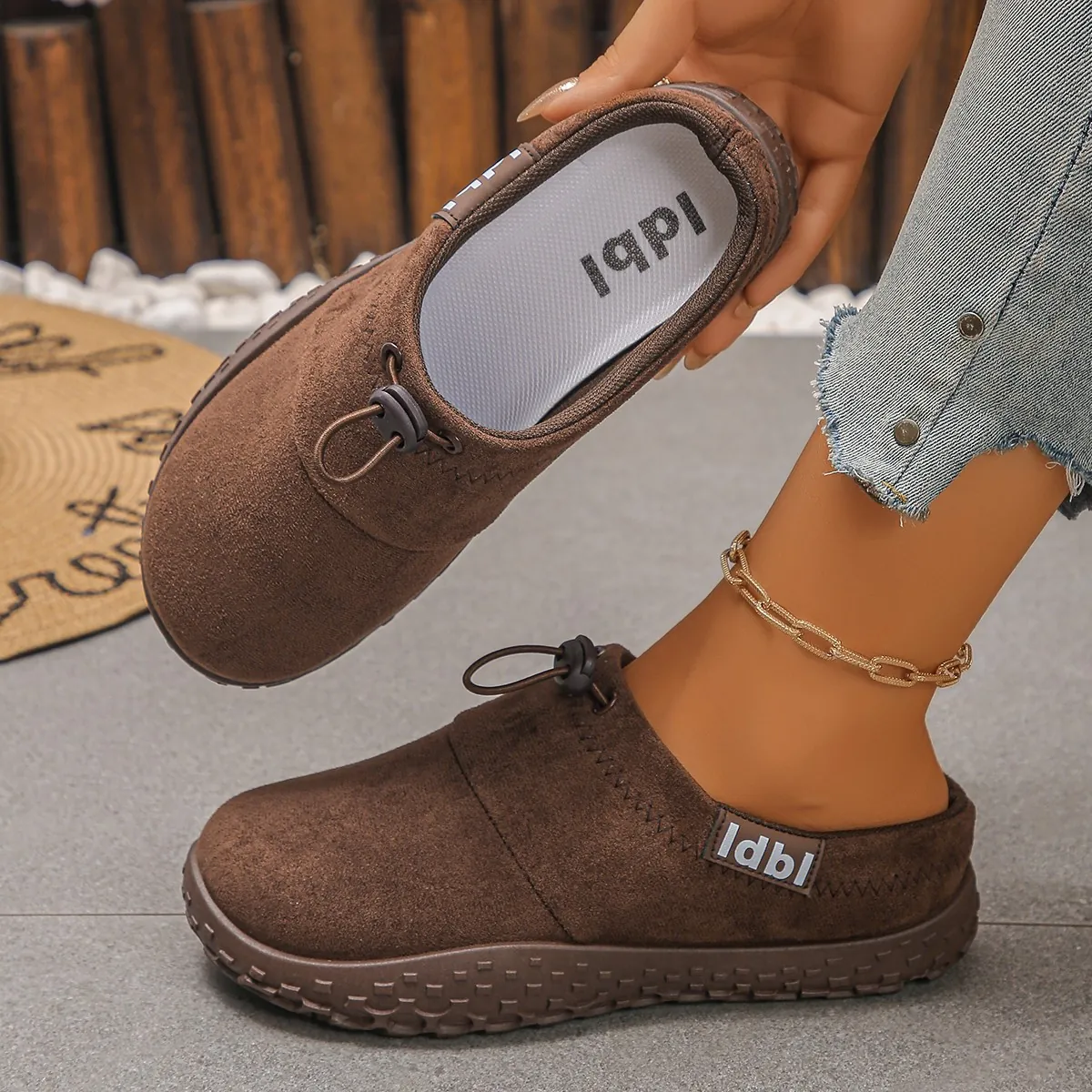 Women's Casual Wedge Mules Vintage Synthetic Suede Leopard Print Platform Slip-on Loafers With Drawstring Toggle Fashion Soft Flat Shoes