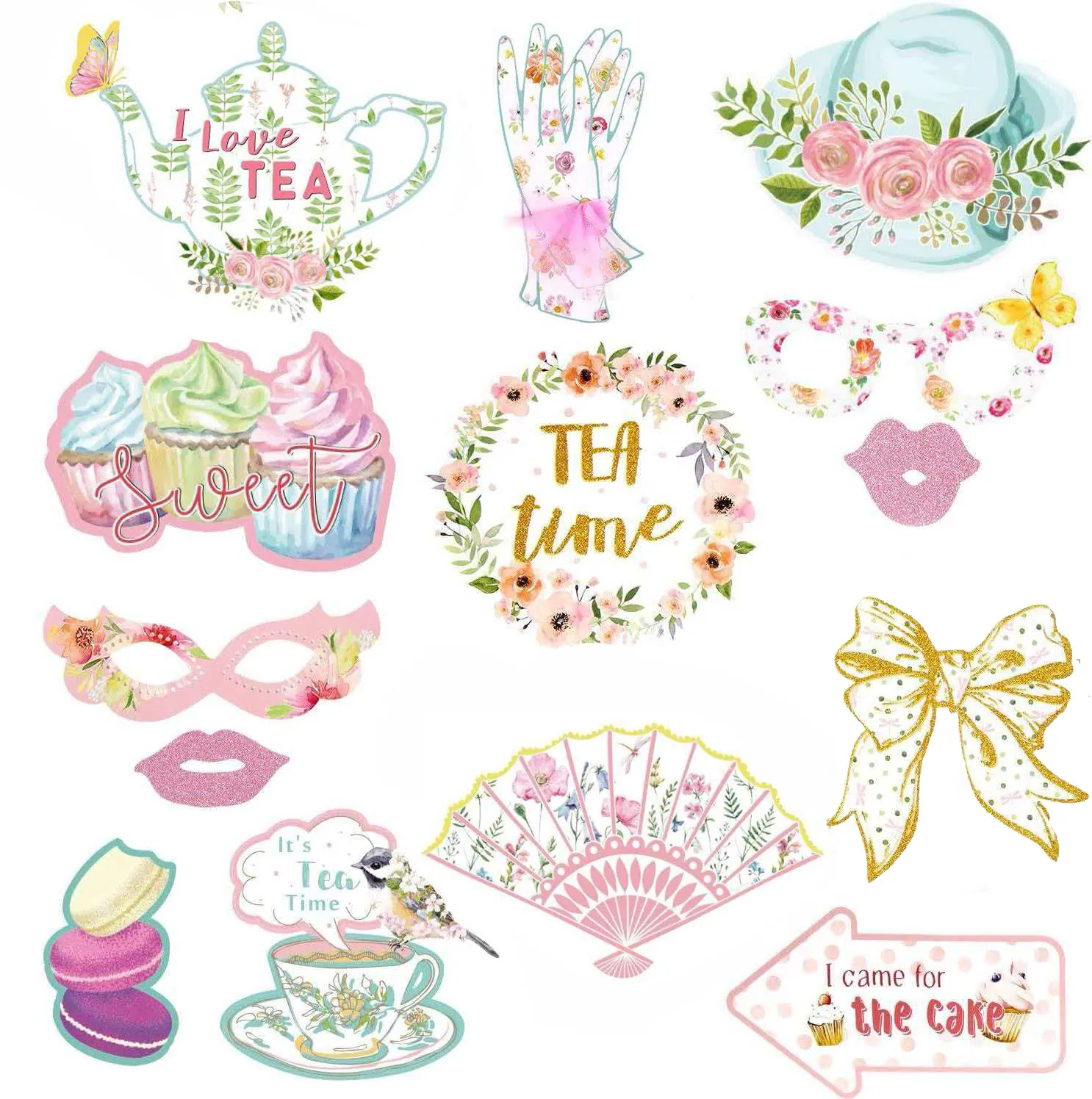 Tee-Party Foto-Requisiten Set Heißprägung Papier Floral Rahmen Maske Requisiten Für Geburtstag Party Hochzeit Dekorationen