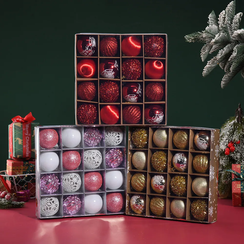 Ensemble de Boules de Noël pour Sapin Mixte Peintes Plastique Pailletées Électroplaquées Flocon de Neige Boules Suspendues Décoration de Fête