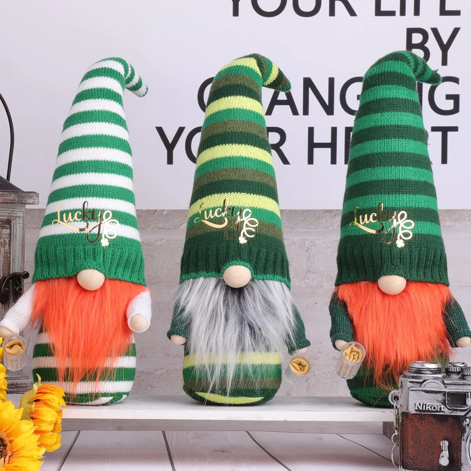 St. Patrick's Day Faceless Gnome Doll Green Striped Lucky Embroidered Ornament With Beer Cup Irish Festival Home Decoration
