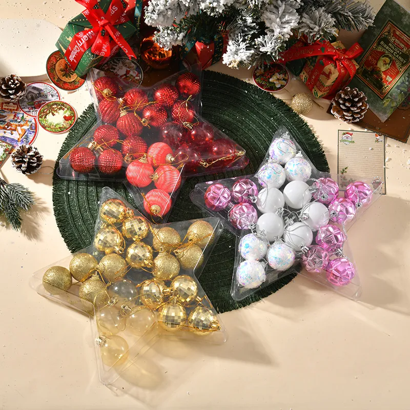 Shatterproof Plastic Foam Christmas Ball Ornament Set Star Tree Gift Box Xmas Tree Hanging Decorations For Festival Birthday Party Decor