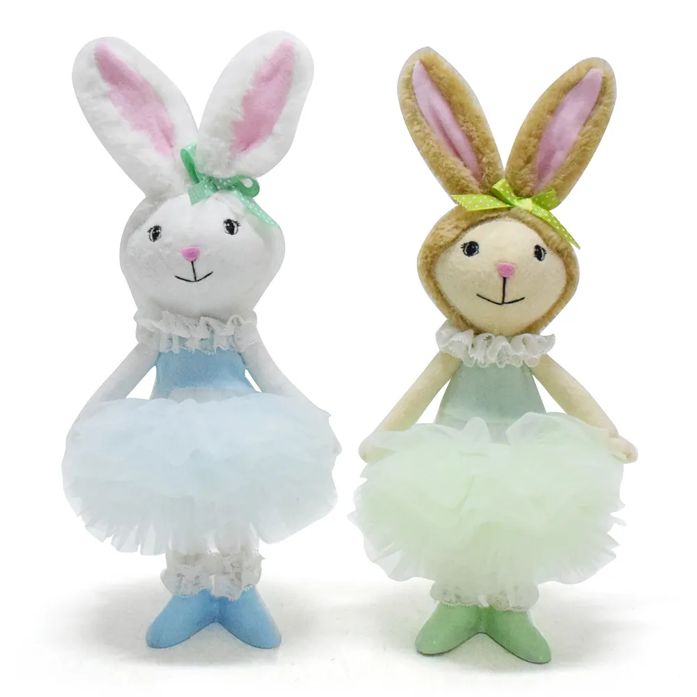 Sweet Easter Plush Bunny Rabbit Ornament With Lace Tutu Skirt For Easter Home Decoration Party Favors Cute Stuffed Animal Doll