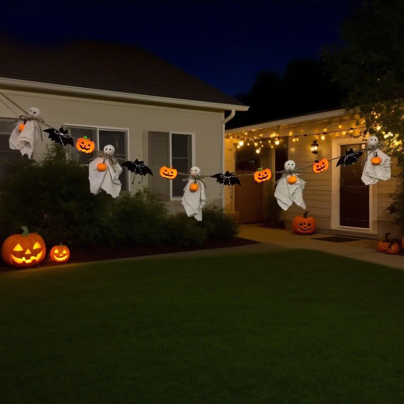 Décoration Suspendue Fantôme d'Halloween Ornements en Tissu Rustique de Ferme Avec Citrouille Chauve-souris pour Jardin Maison Fête