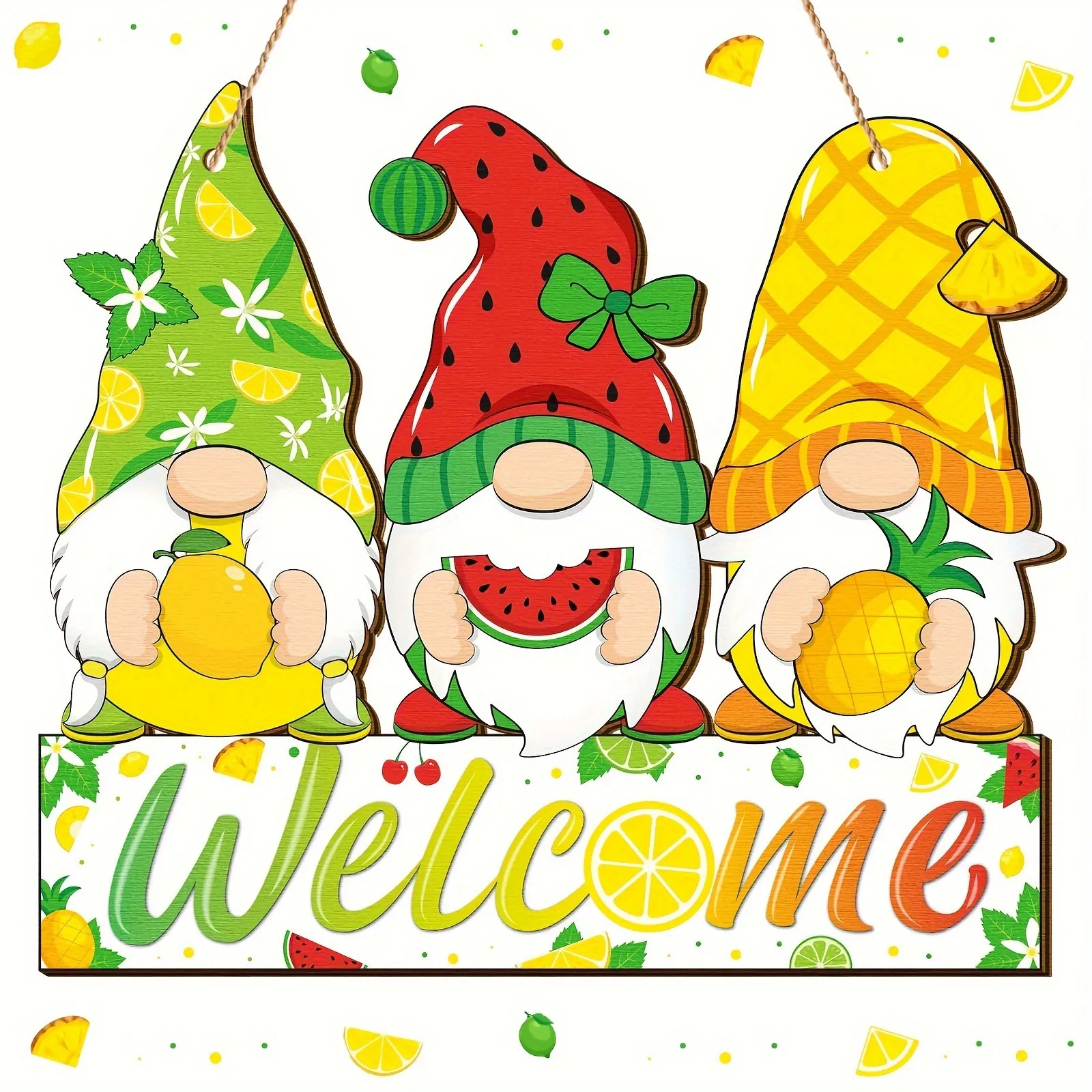 Gemanipuleerd Hout Gnoom Welkomstbord Zomer Fruit Valentijnsdag Patriottische Hangende Plaquette Buiten Veranda Tuin Wanddecoratie