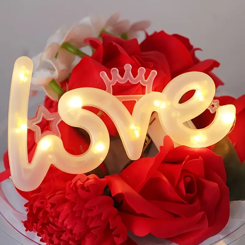 LED Glowing Love Letter Light Crown Decoration Lamp For Flower Bouquet Cake Gift Box Romantic DIY Event Party Decorative Lights