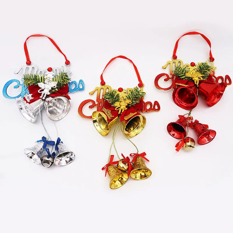 20cm Christmas Bell Hanging Decoration Angel Bow Merry Christmas Letter Plate PVC Electroplated Ornament Tree Hanging
