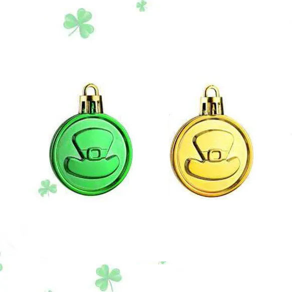 Decoración Día de San Patricio Sombrero de Leprechaun Moneda Adornos Colgantes Verde Oro Plástico Monedas Redondas Fiesta