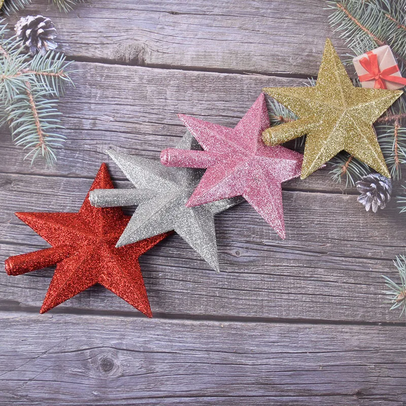 Étoile De Sommet D'arbre De Noël Décoration Scintillante Étoile À Cinq Branches Ornement Pour Fêtes Maison Plastique