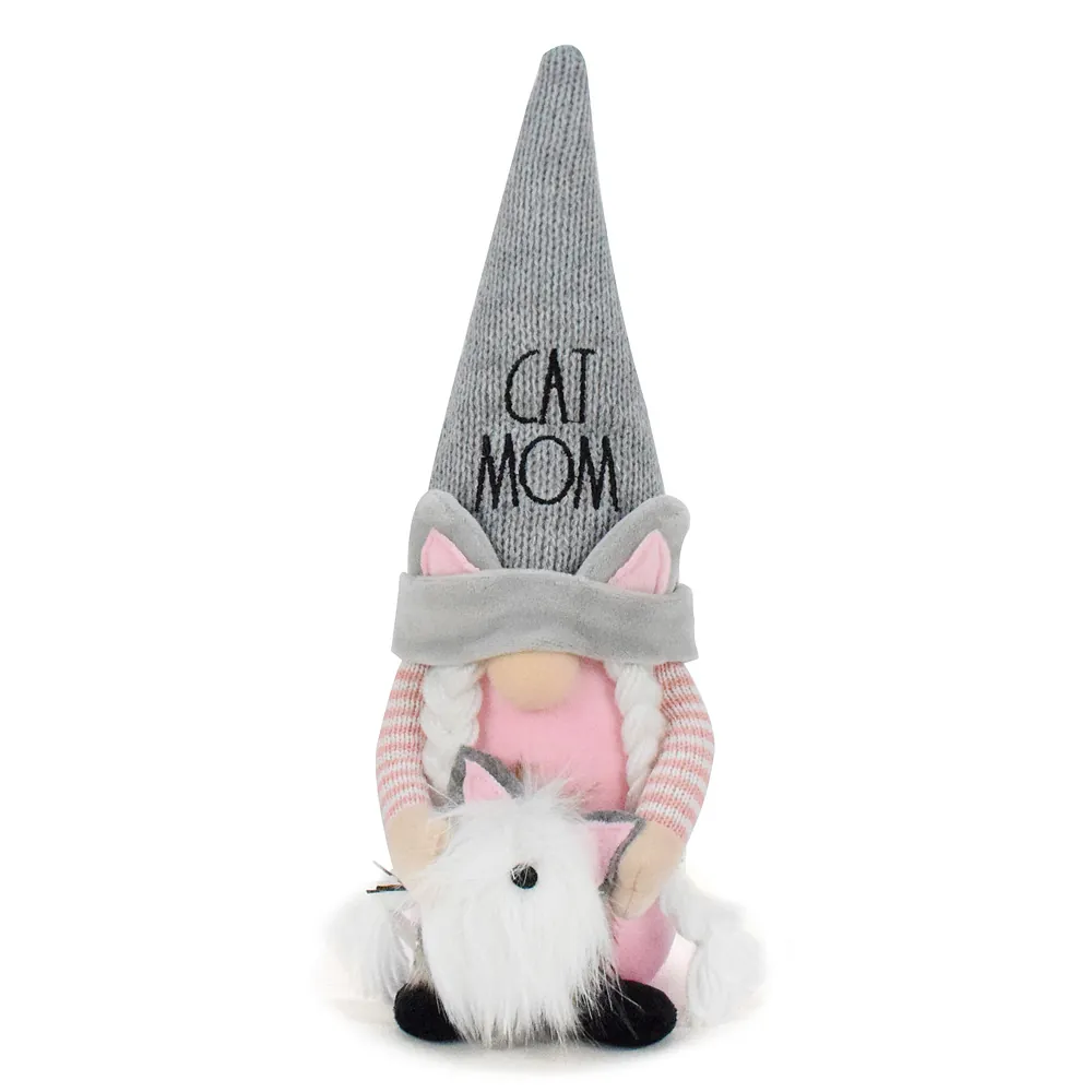 Cute Cat Gnome Plush Doll Cat Mom Dwarf Figurine Kitten Ornament Warm Knitted Home Decoration Gift For Cat Lovers Women Kids