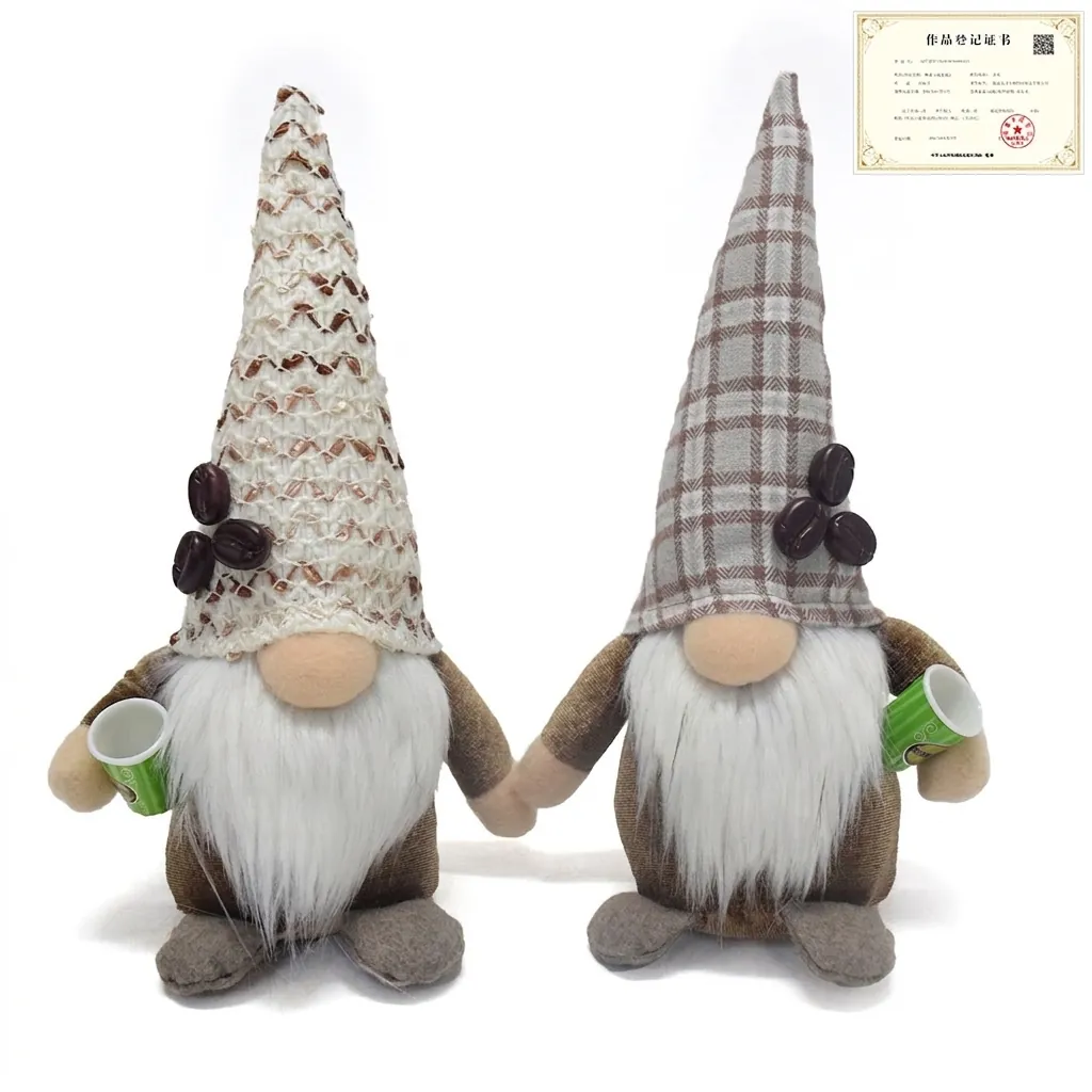 Muñeca de Peluche de Gnomo de Granos de Café Hecha a Mano para Decoración de Cafetería Adorno de Gnomo Sin Rostro Decoración de Escritorio